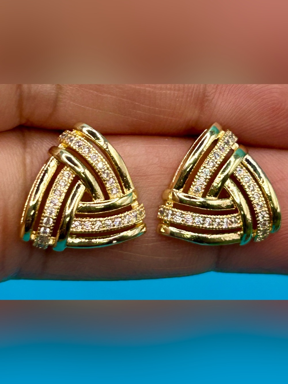 Gold-Tone Tri-Arc Crystal Clip Earrings - Women Jewelry
